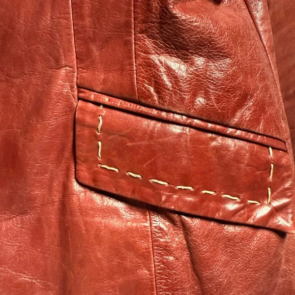 Tara Jarmon Vintage Chestnut Brown Red Leather Jacket - Picture 3 of 9